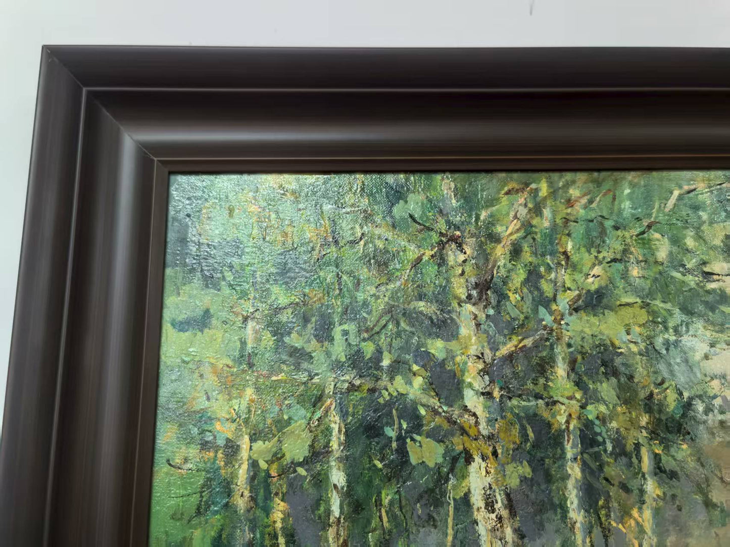 Sunlit Forest Walk – Original Hand-Painted Oil Painting on Canvas, Impressionist Landscape Wall Art, 40×50 cm (53×63 cm Framed), Ready to Hang