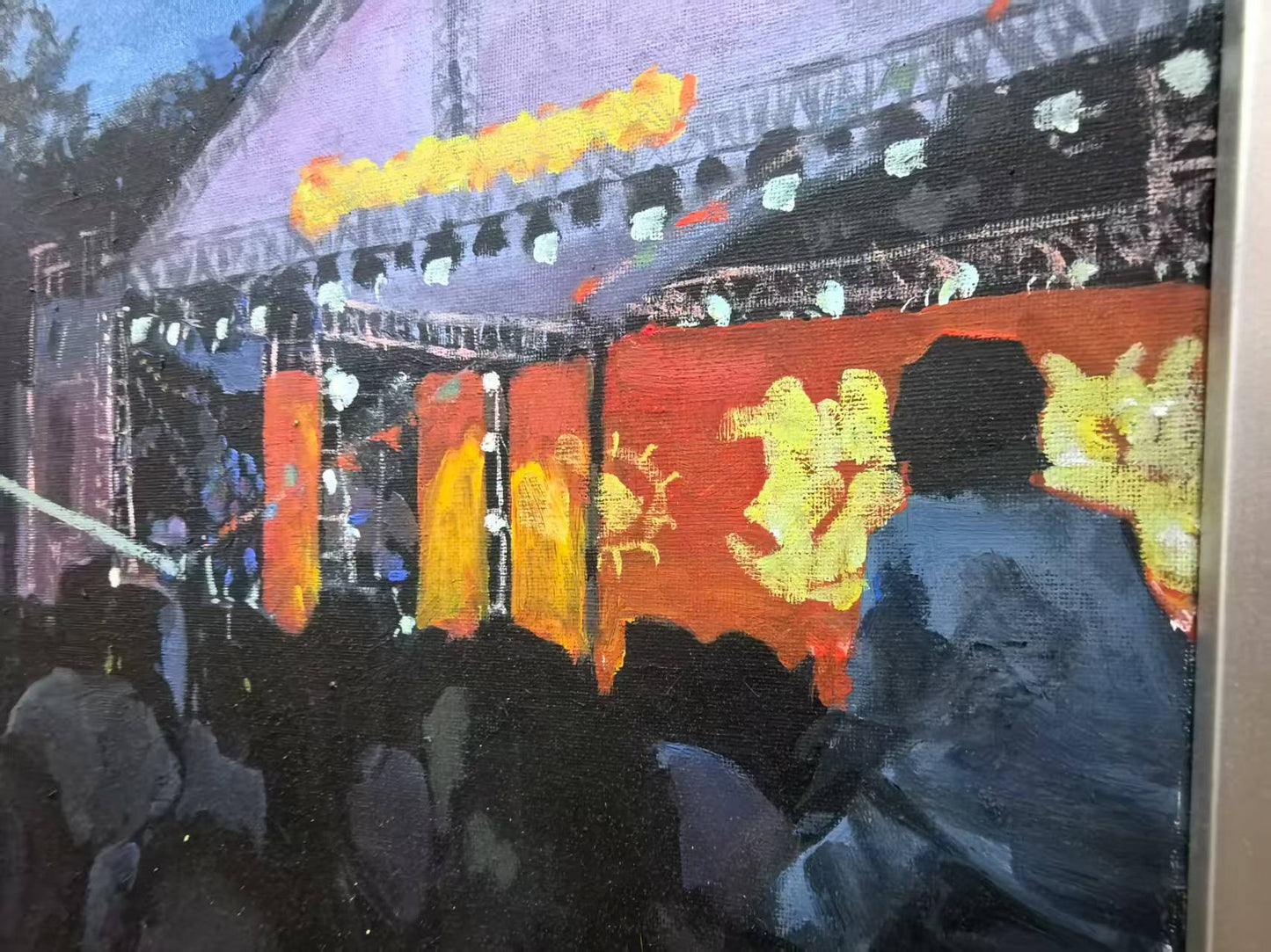 Framed Original Oil Painting – Night Temple Fair, Chinese Town Festival, Nocturne Landscape-67cm × 78 cm – Ready to Hang by Magicbear-Art Artist