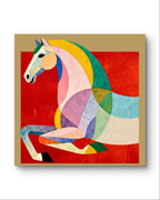 Cheval Chinois | Art Mural en Soie 60 cm × 60 cm