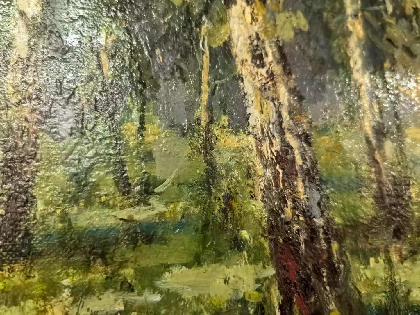 Sunlit Forest Walk – Original Hand-Painted Oil Painting on Canvas, Impressionist Landscape Wall Art, 40×50 cm (53×63 cm Framed), Ready to Hang