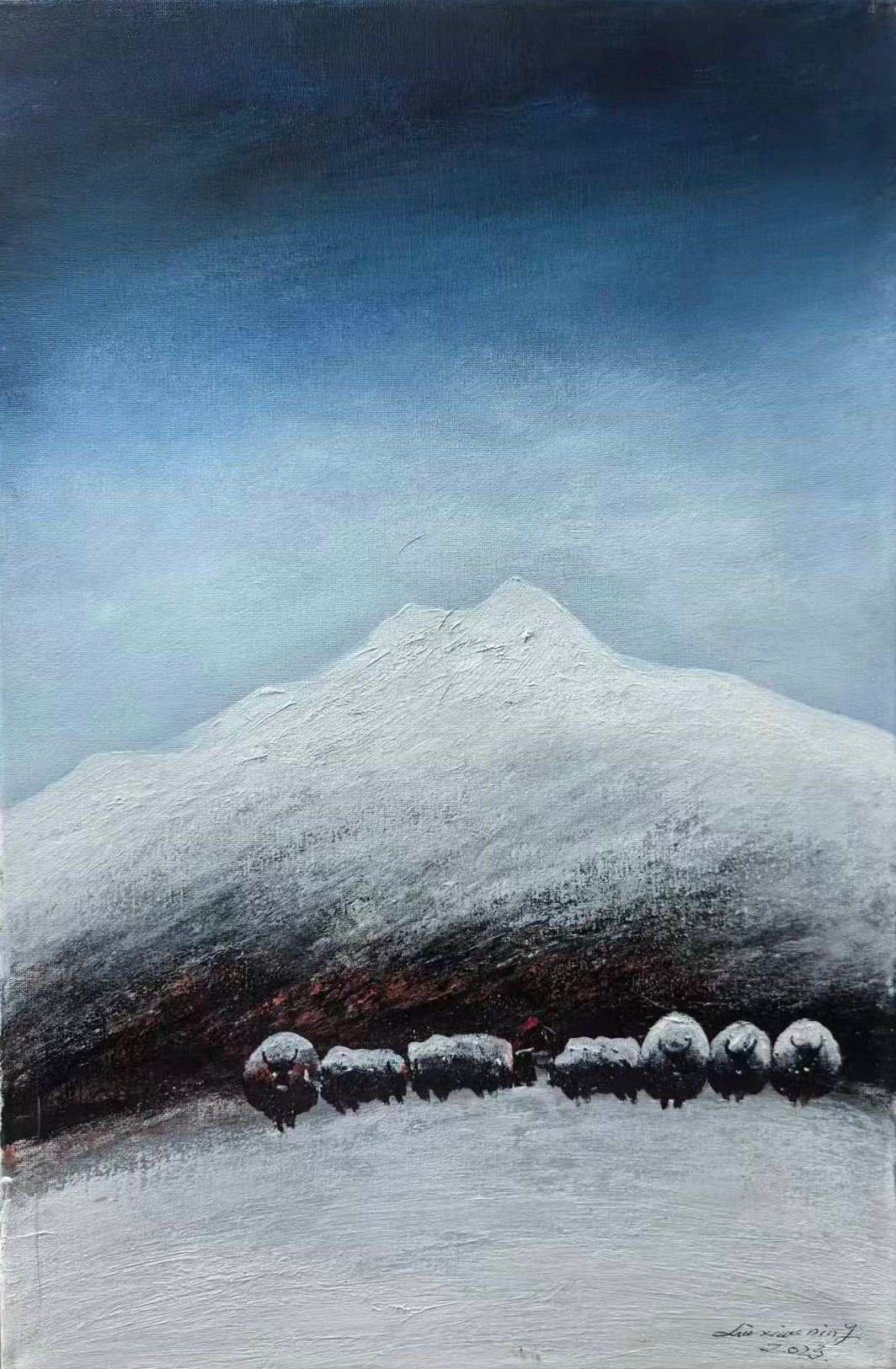 Yak Herders — The Gaze Upon Tibet Series, Small Format Oil (Vertical)