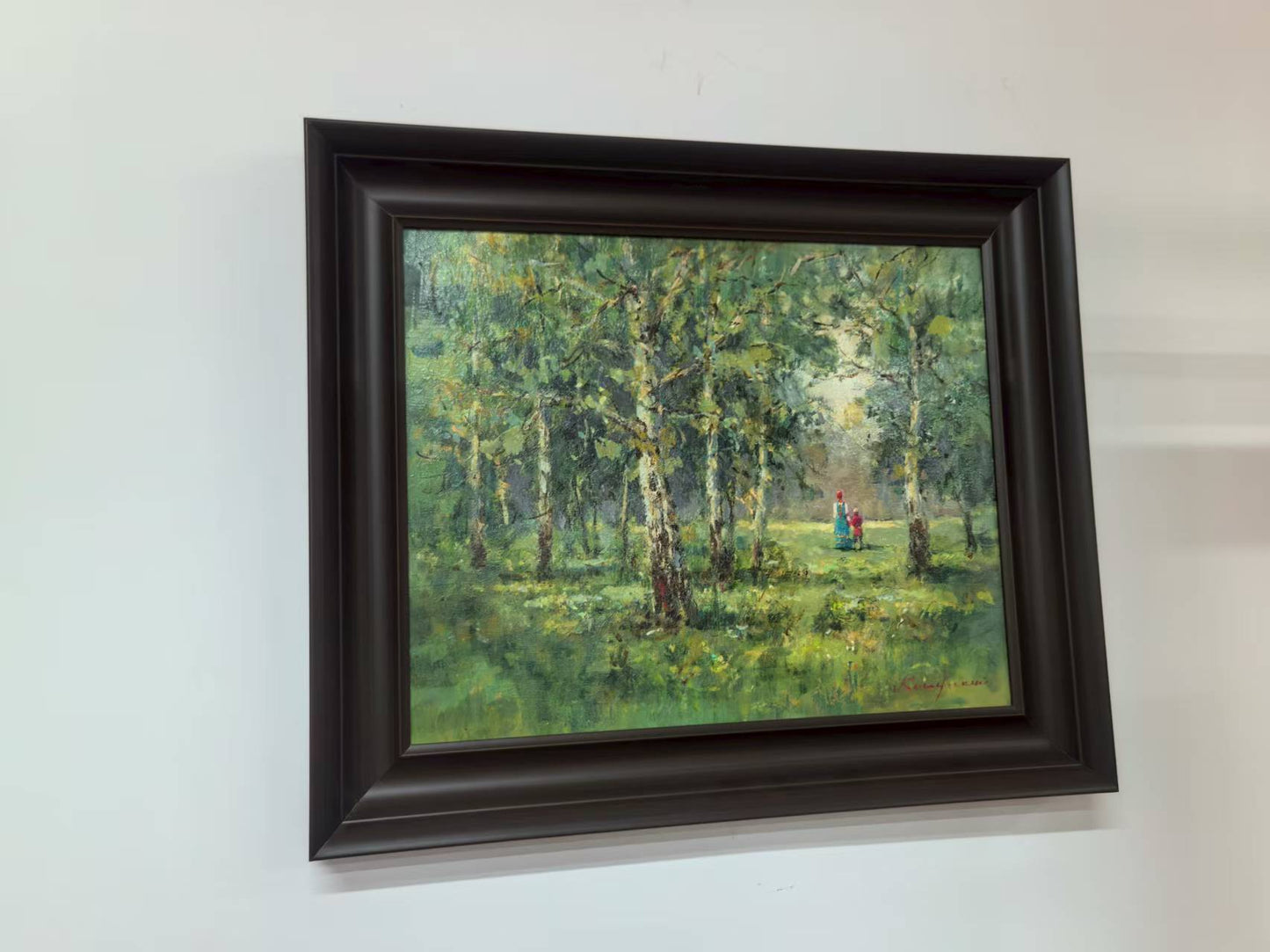 Sunlit Forest Walk – Original Hand-Painted Oil Painting on Canvas, Impressionist Landscape Wall Art, 40×50 cm (53×63 cm Framed), Ready to Hang