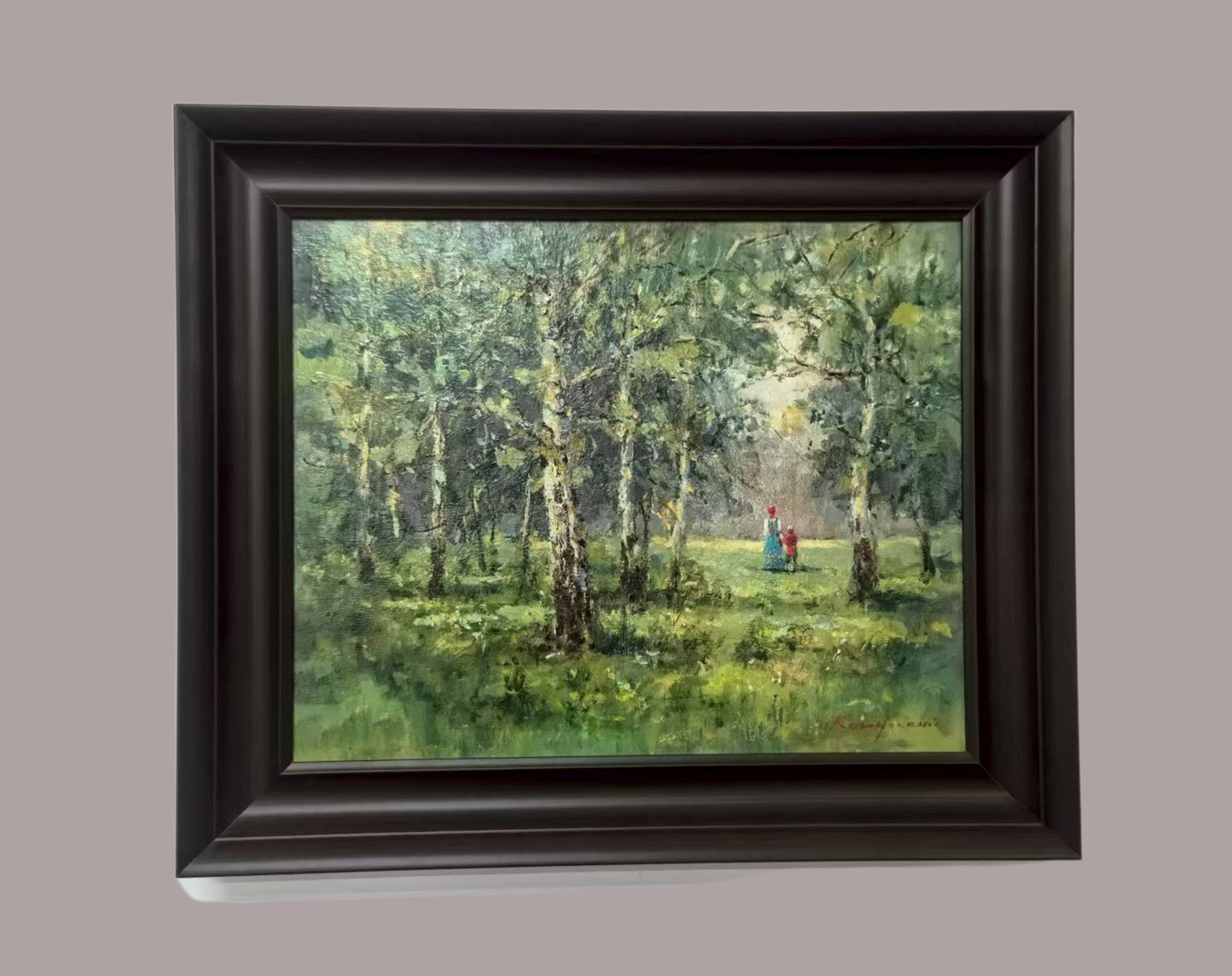 Sunlit Forest Walk – Original Hand-Painted Oil Painting on Canvas, Impressionist Landscape Wall Art, 40×50 cm (53×63 cm Framed), Ready to Hang