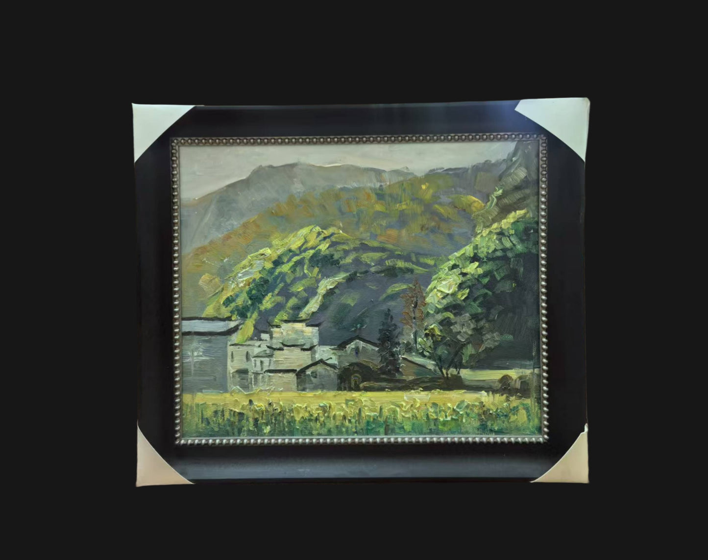Framed Original Oil Painting – Chinese Mountain Village Landscape, Hand-Painted Wall Art, Ready to Hang-61.5cm × 71.5 cm