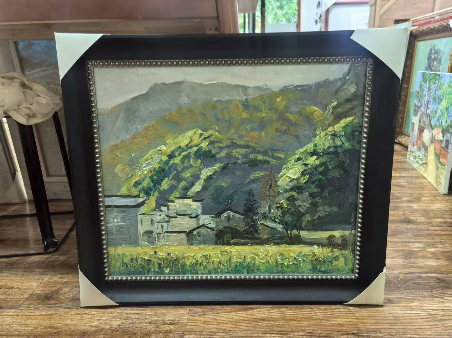 Framed Original Oil Painting – Chinese Mountain Village Landscape, Hand-Painted Wall Art, Ready to Hang-61.5cm × 71.5 cm