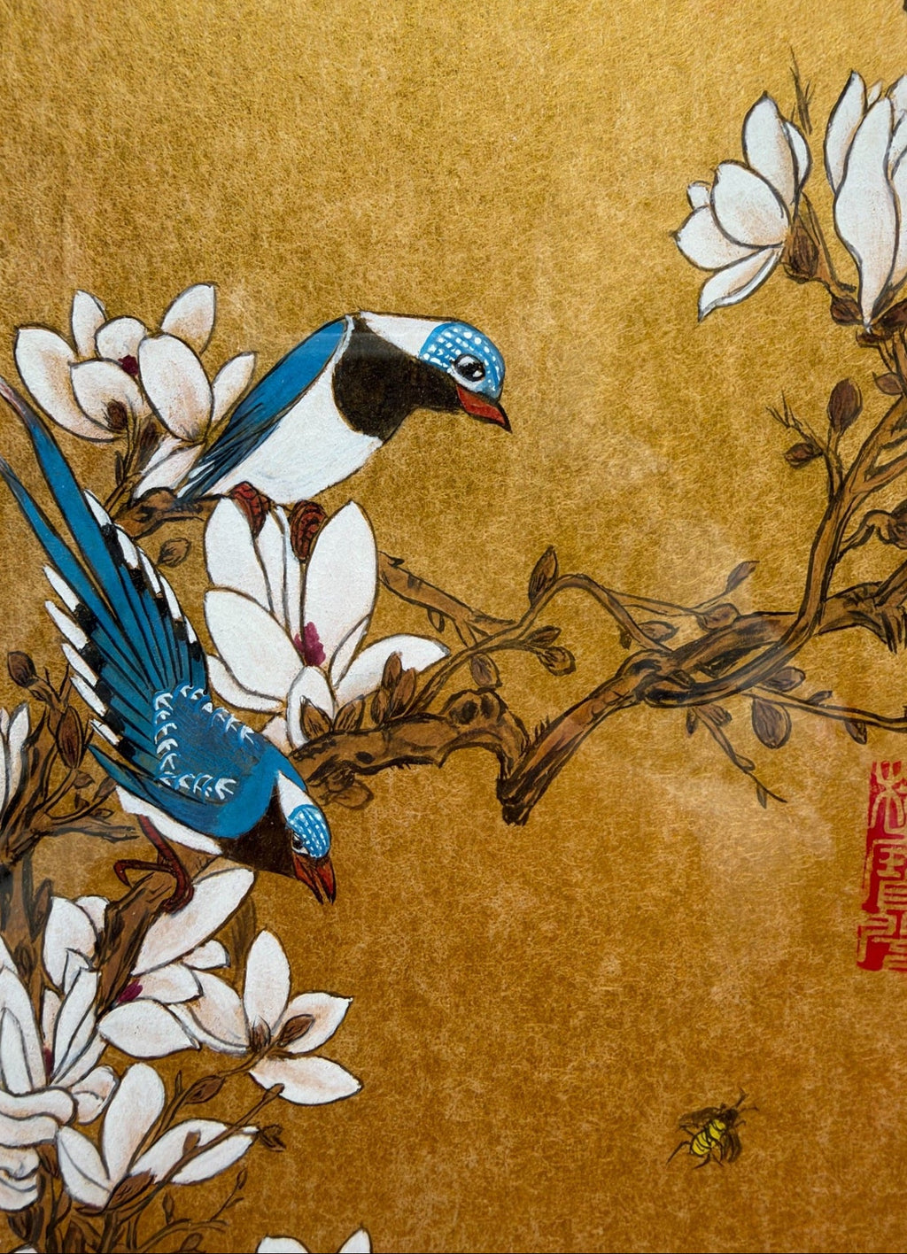 Azure Wings in Magnolia Bloom | Chinese Original Painting | Magic Bear Art