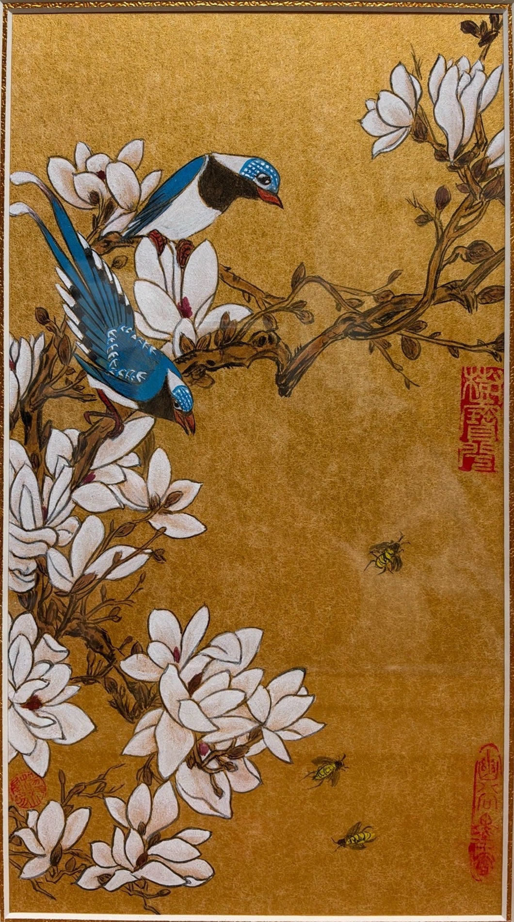 Azure Wings in Magnolia Bloom | Chinese Original Painting | Magic Bear Art