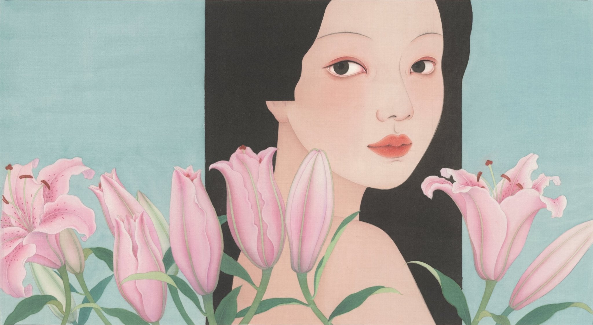 Backward Glance - Ink and Color on Silk 14.2'' × 23.6'' | Chinese Original Painting | Magic Bear Art