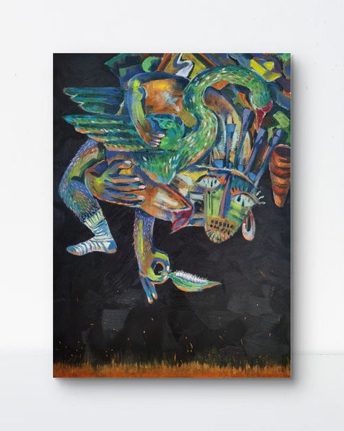 Balloon and Torch - Oil on Canvas 31.5'' × 23.6'' | Chinese Original Painting | Magic Bear Art