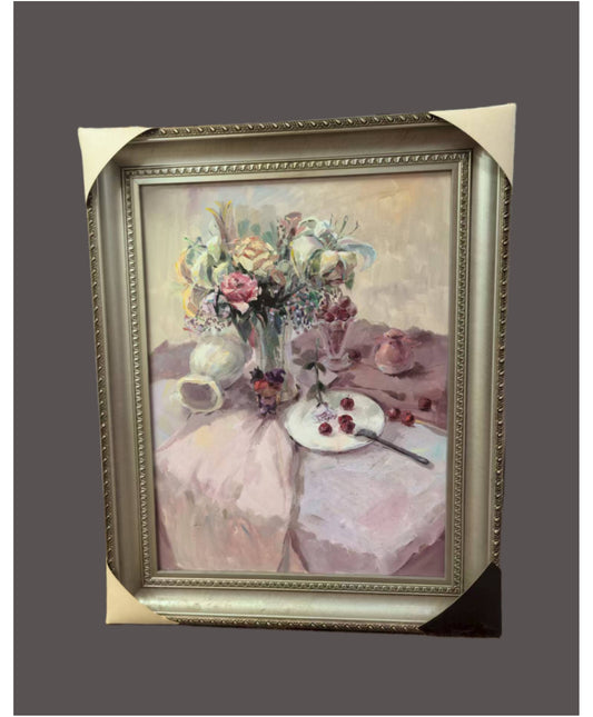 Magicbear-Art Framed Oil Painting – Still Life with Vase and Fruit, Hand-Painted Original Wall Art-77CM*98CM