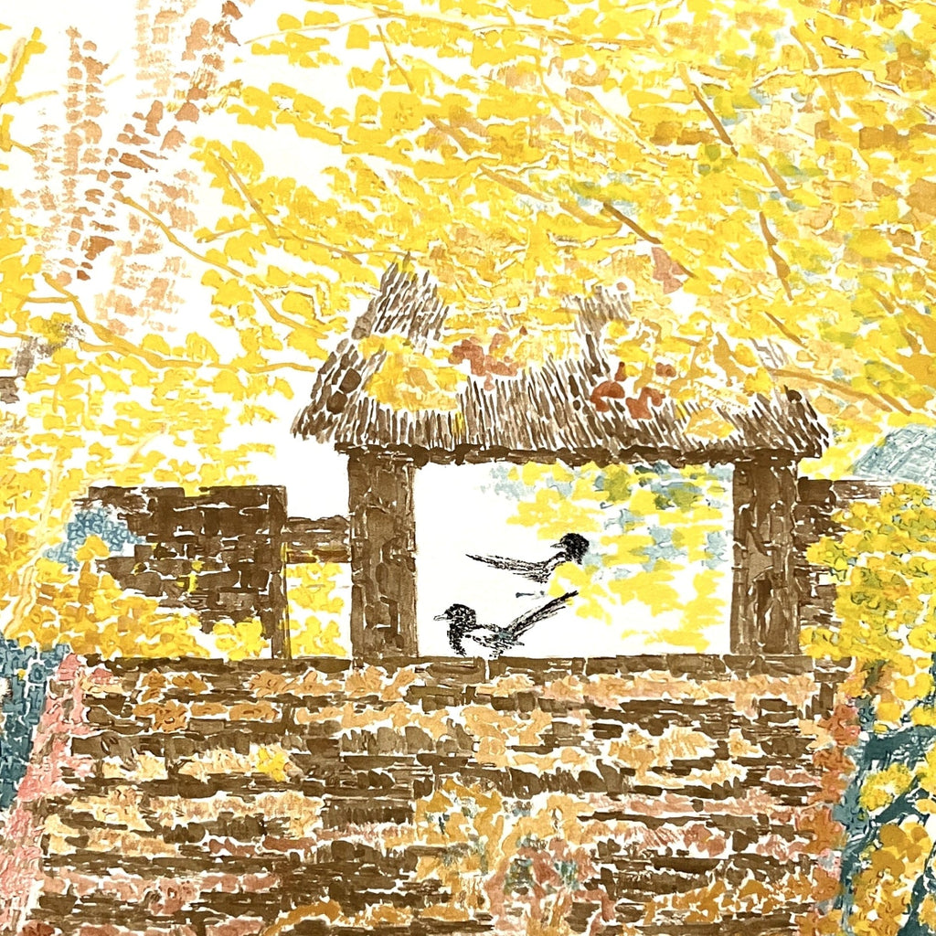 Birds Beneath Falling Autumn Leaves - 19.3''× 18.1'' | Original Painting by Chinese Artist | Magic Bear Art