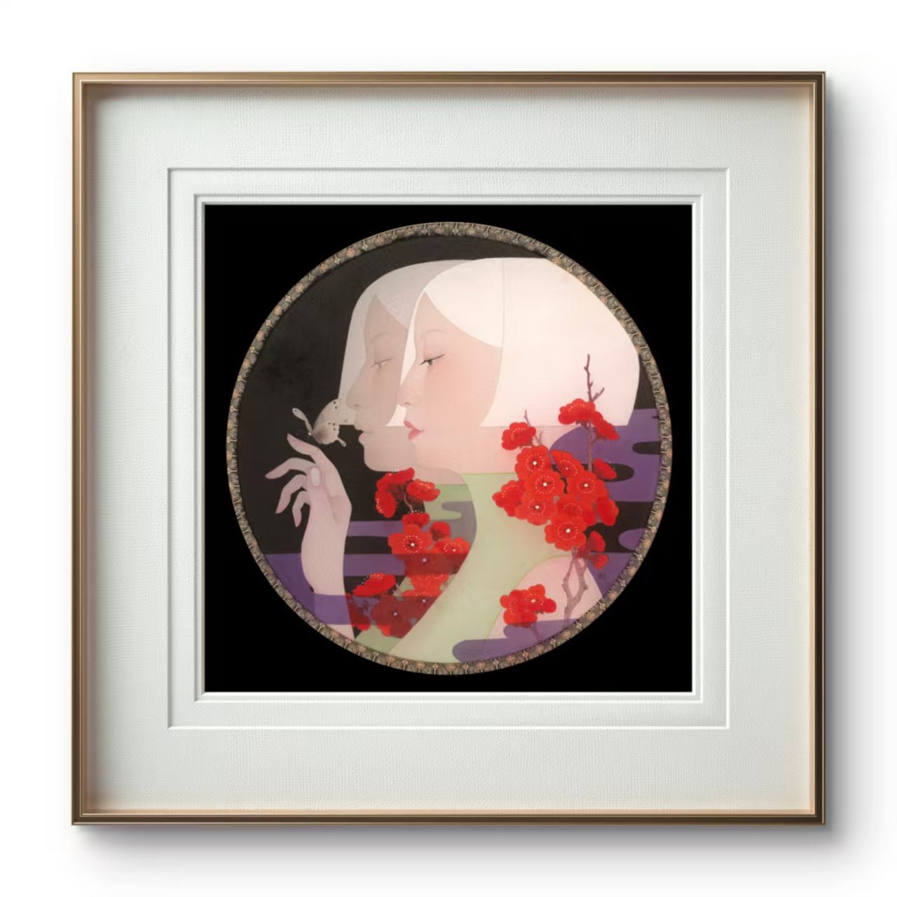Butterfly Shadow - Ink and Color on Silk 15.7'' × 15.7'' | Chinese Original Painting | Magic Bear Art