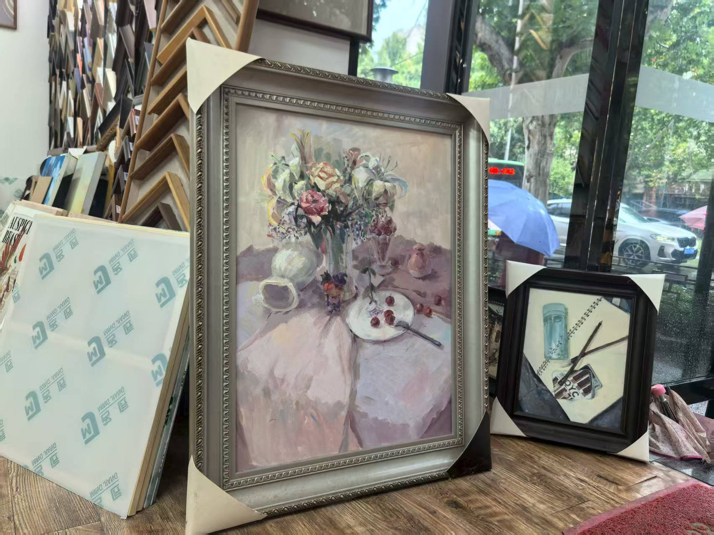 Magicbear-Art Framed Oil Painting – Still Life with Vase and Fruit, Hand-Painted Original Wall Art-77CM*98CM