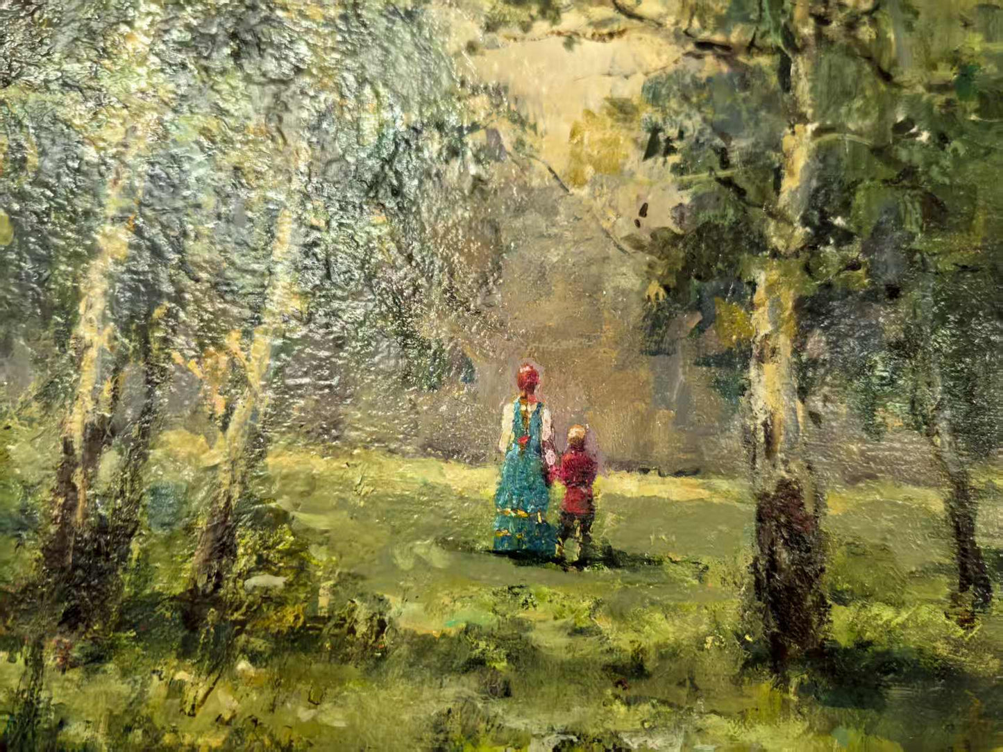Sunlit Forest Walk – Original Hand-Painted Oil Painting on Canvas, Impressionist Landscape Wall Art, 40×50 cm (53×63 cm Framed), Ready to Hang
