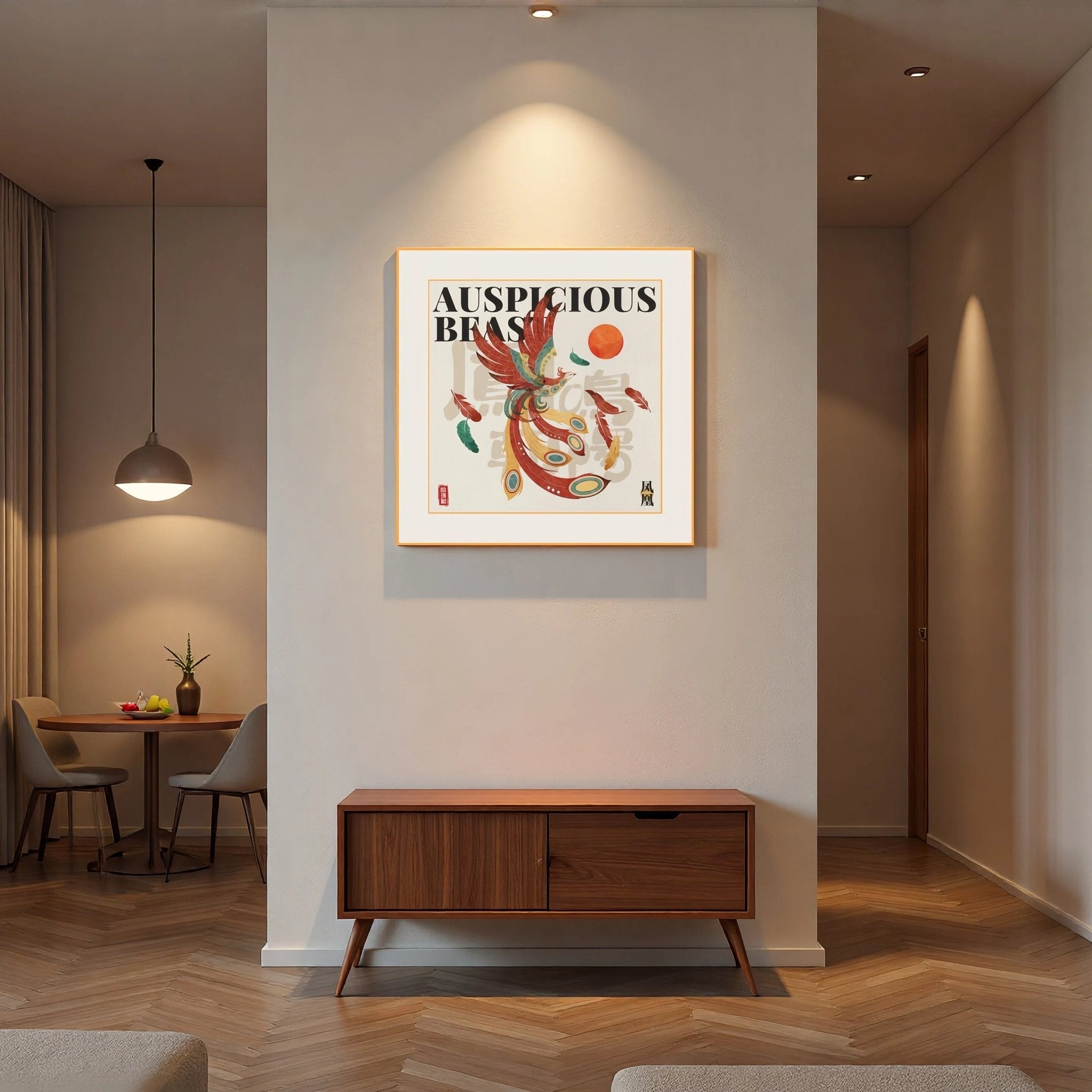 Chinese Phoenix - Silk Wall Art 19.7'' × 19.7'' | Original Painting by Chinese Artist | Magic Bear Art