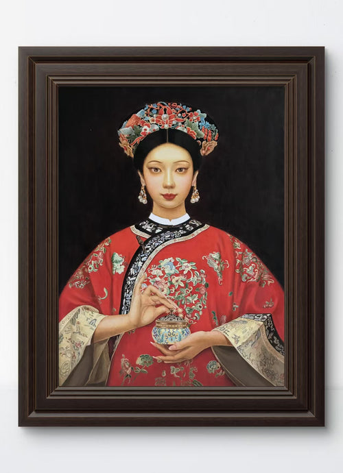 Chinese Qing Dynasty Lady - Oil on Canvas 31.5'' × 23.6'' | Original Painting by Chinese Artist | Magic Bear Art