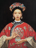Chinese Qing Dynasty Lady - Oil on Canvas 31.5'' × 23.6'' | Original Painting by Chinese Artist | Magic Bear Art