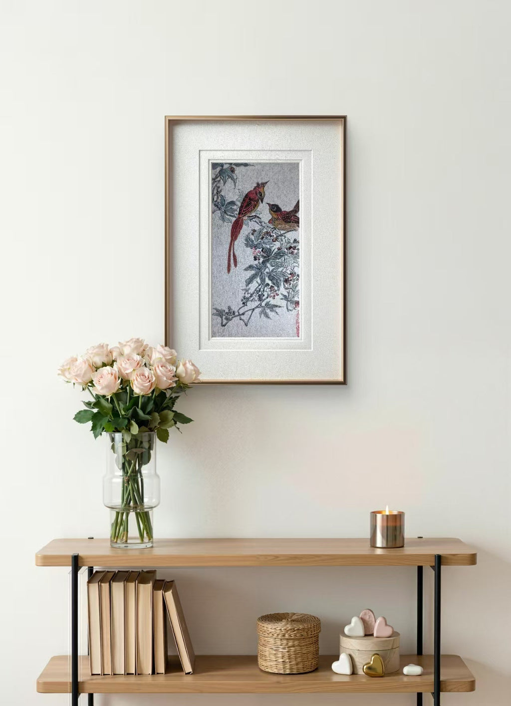Crimson Harmony - Ink and Color 9.8'' × 5.1'' | Chinese Original Painting | Magic Bear Art