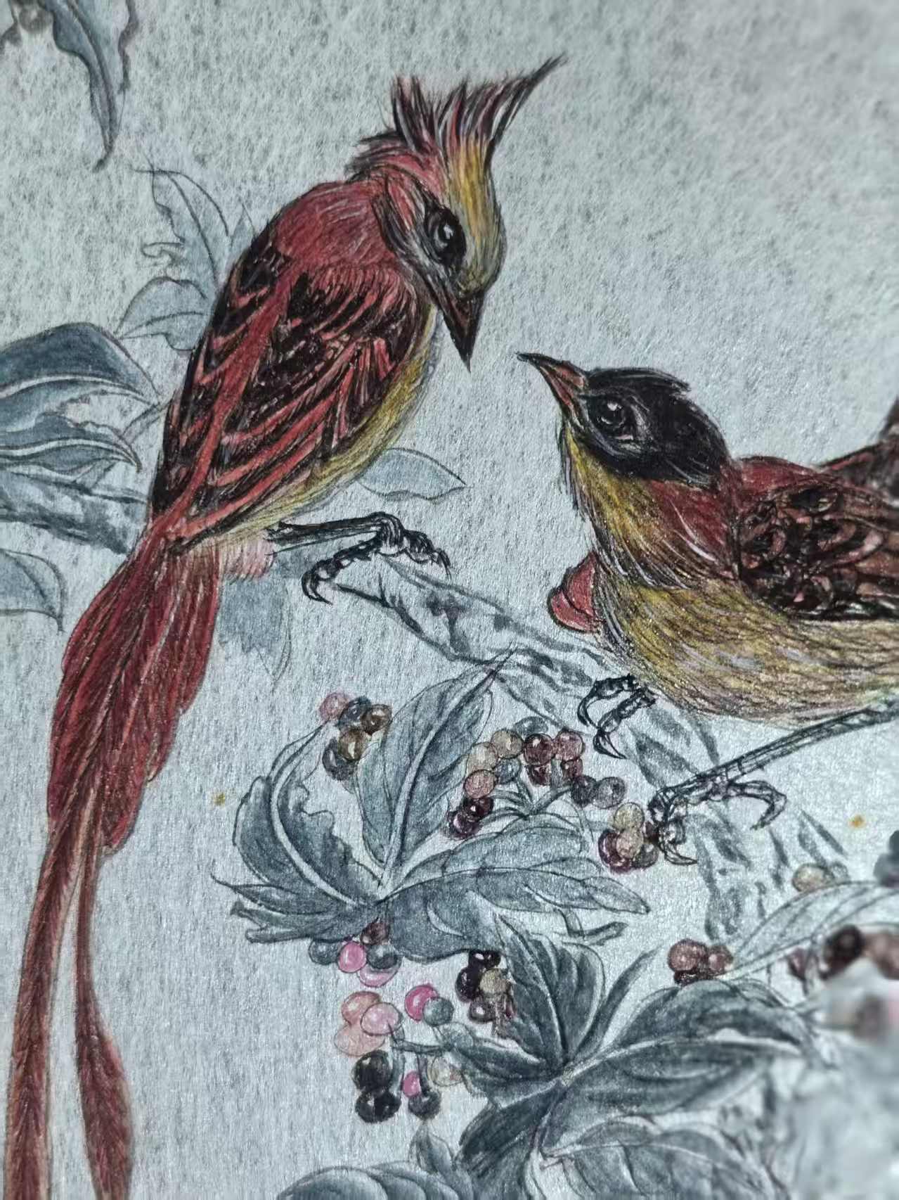 Crimson Harmony - Ink and Color 9.8'' × 5.1'' | Chinese Original Painting | Magic Bear Art