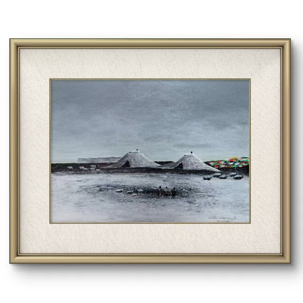 Dwellings on the Plateau — 20.9''×13.8 '' Small Format Oil | Original Painting by Chinese Artist | Magic Bear Art