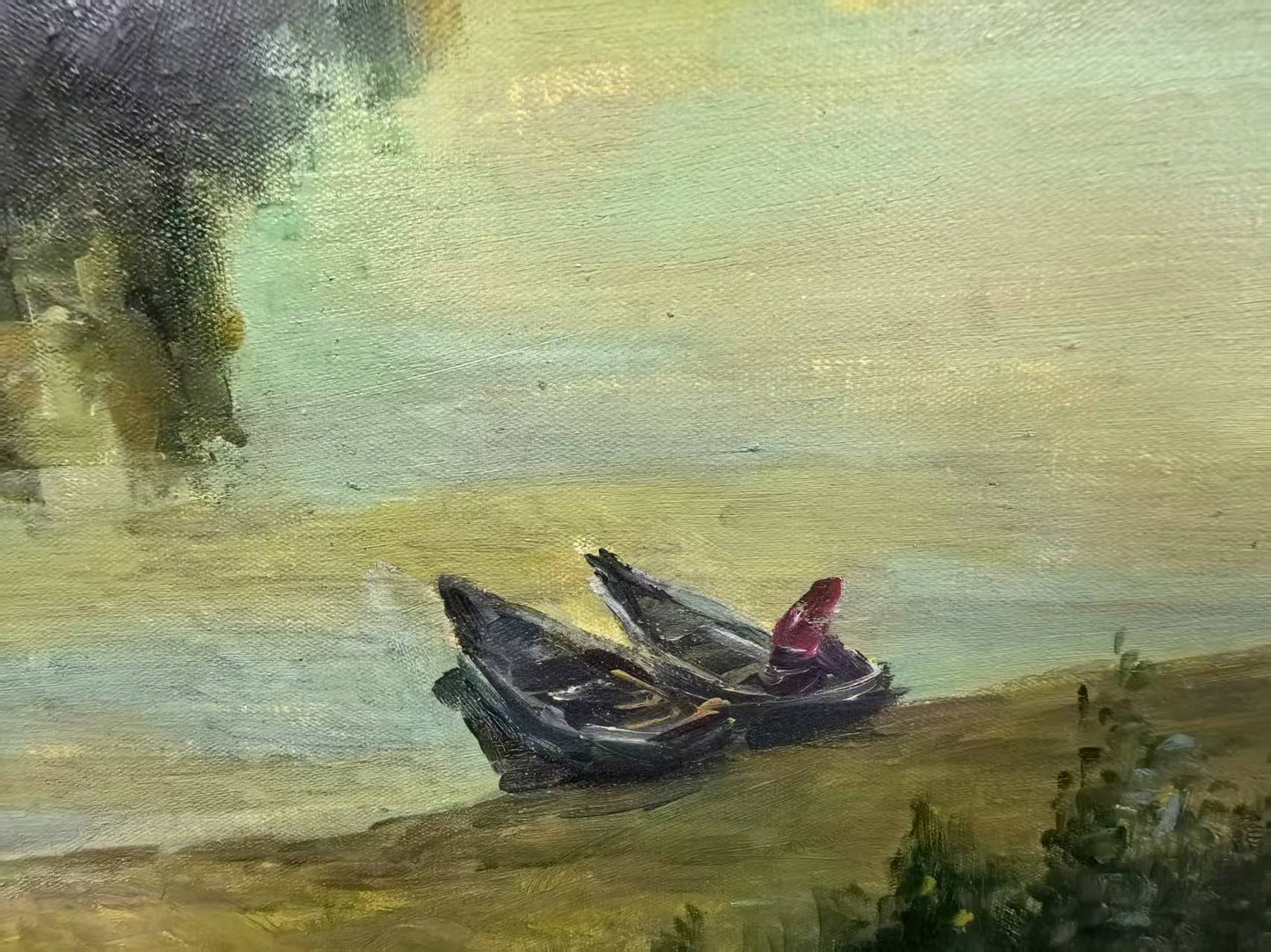Riverside Serenity – Large Original Hand-Painted Oil Painting on Canvas, European Landscape Wall Art, 100×80 cm (114×94 cm Framed), Ready to Hang