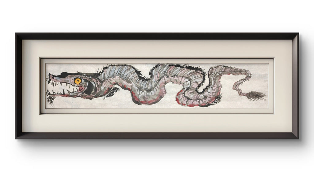 Fallen Dragon - Ink and Color 27.6'' × 5.9'' | Chinese Original Painting | Magic Bear Art