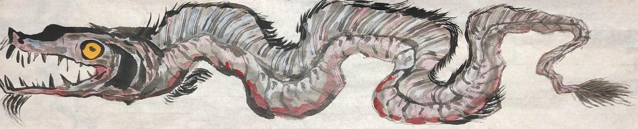 Fallen Dragon - Ink and Color 27.6'' × 5.9'' | Chinese Original Painting | Magic Bear Art