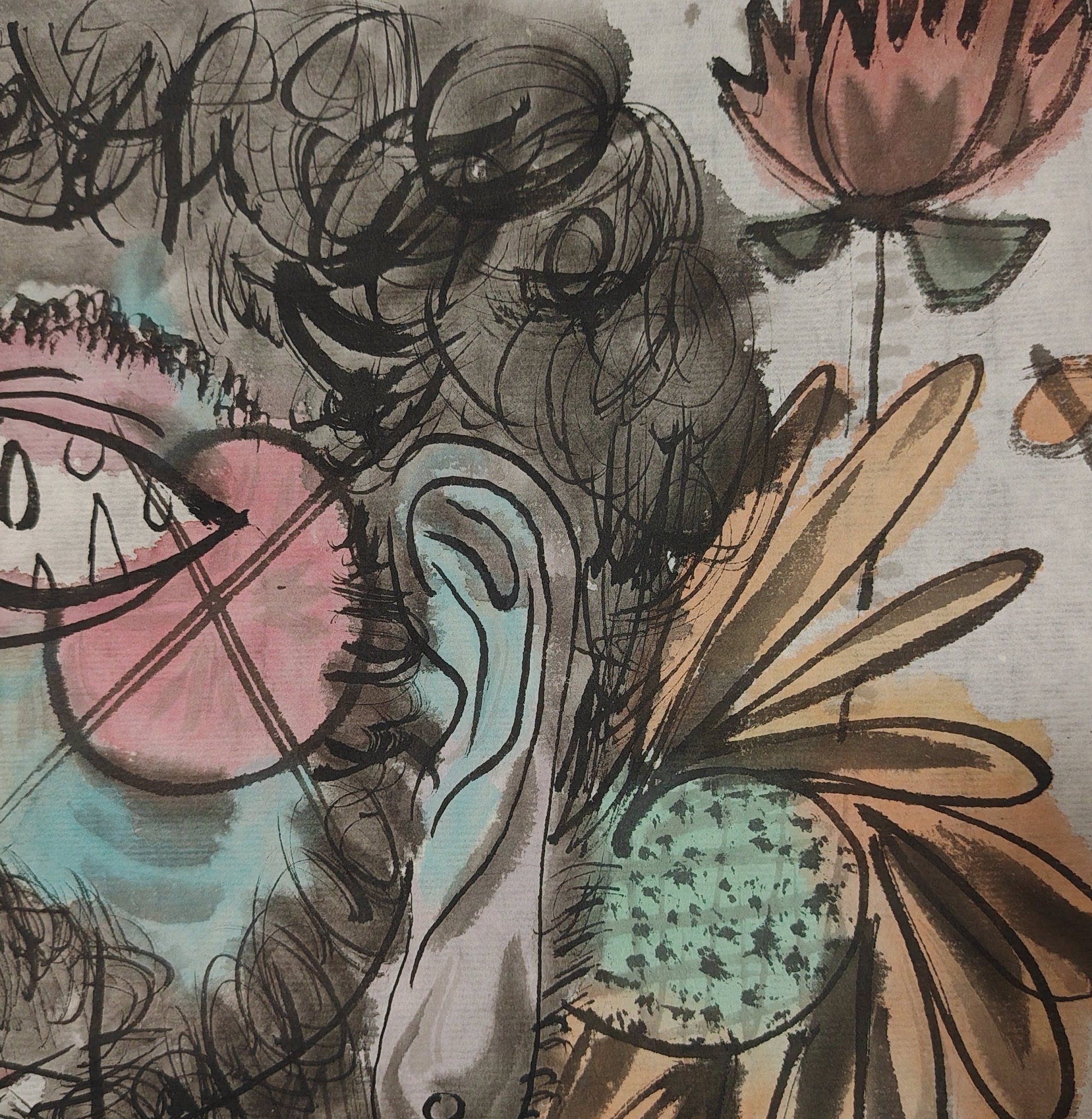 Flowers in Bloom - Chinese Ink & Color 13.8″ × 12.6″ | Chinese Original Painting | Magic Bear Art