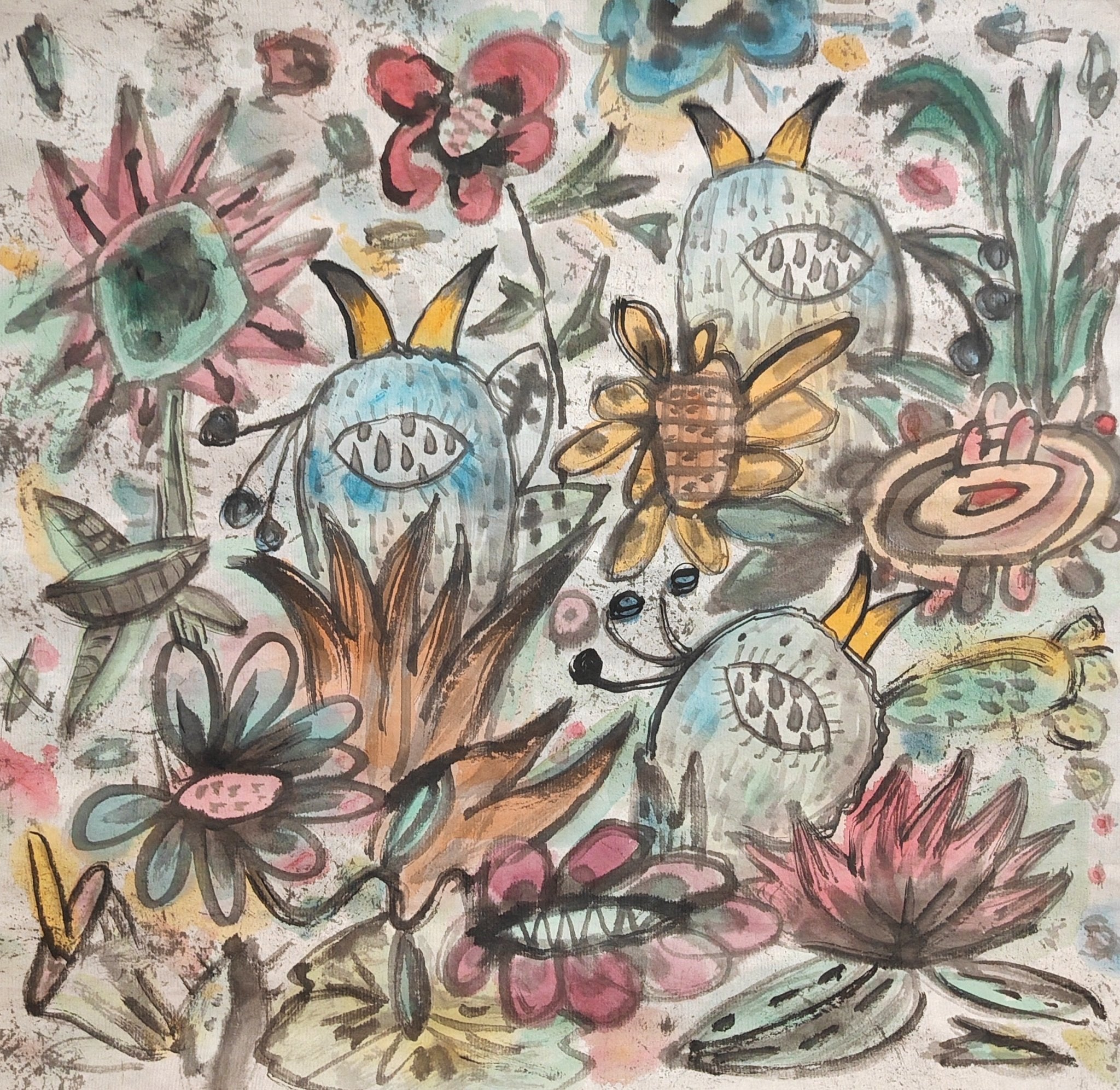 Fragrance of Life - Chinese Ink & Color 13.8'' × 13.4'' | Chinese Original Painting | Magic Bear Art