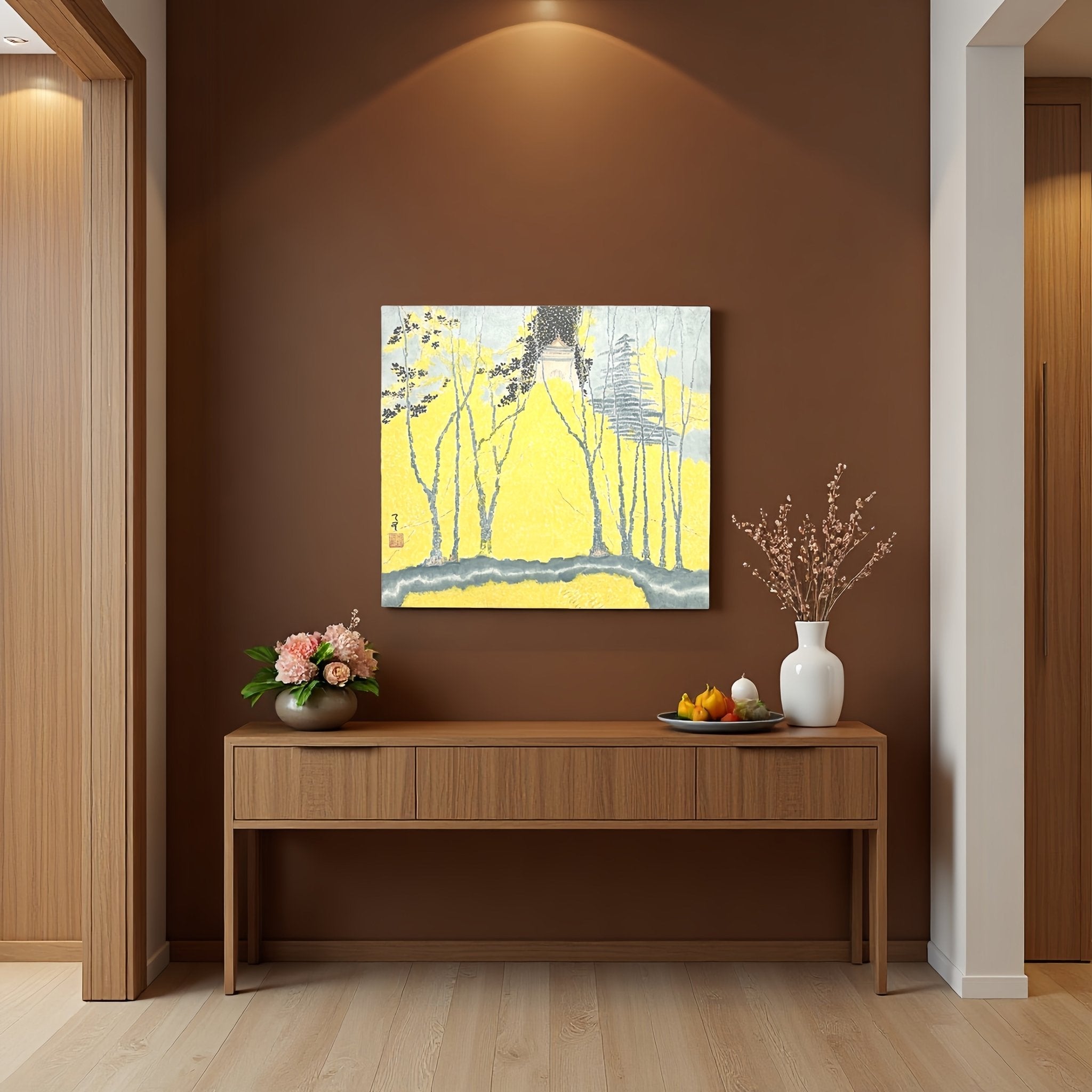 Golden Autumn | ink and color painting 19.3''× 18.1'' | Original Painting by Chinese Artist | Magic Bear Art