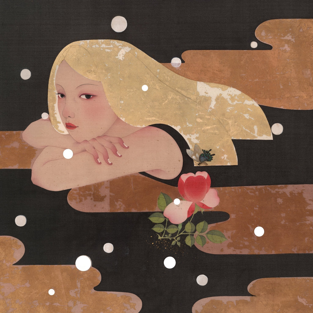 Golden Years - Ink and Color on Silk 19.7'' × 19.7'' | Chinese Original Painting | Magic Bear Art
