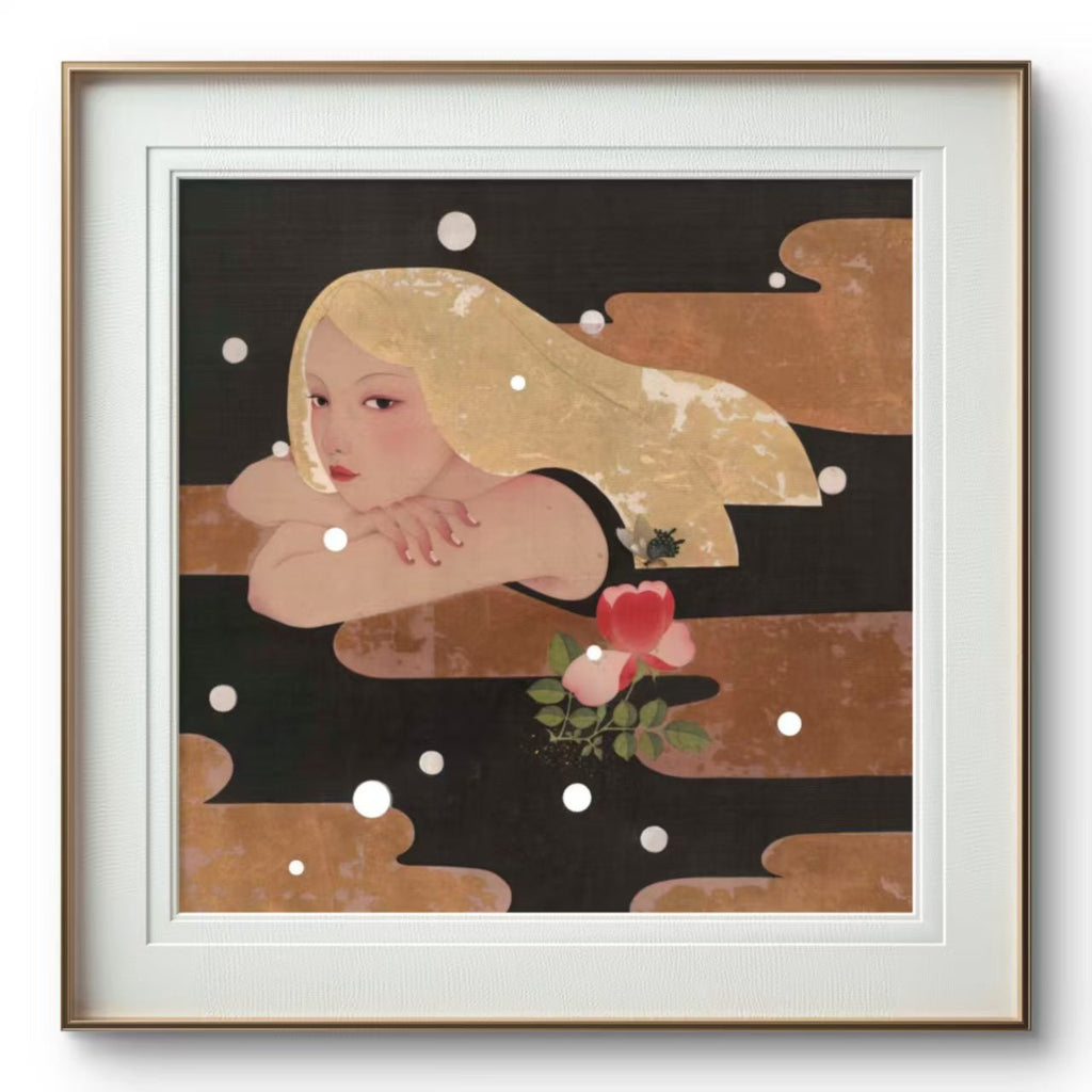 Golden Years - Ink and Color on Silk 19.7'' × 19.7'' | Chinese Original Painting | Magic Bear Art