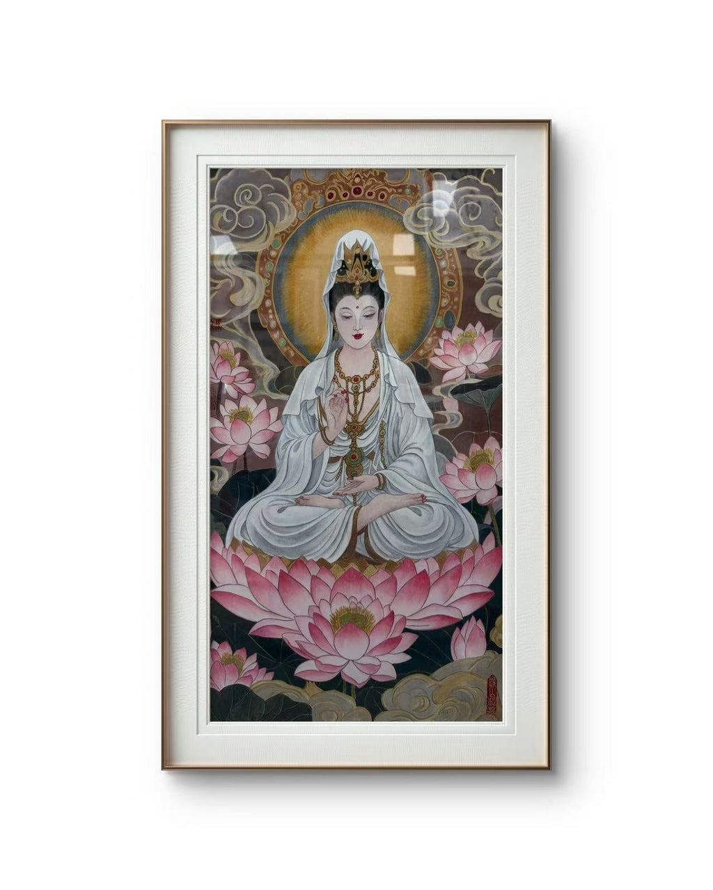 Guanyin on a Lotus Throne | Chinese Original Painting | Magic Bear Art