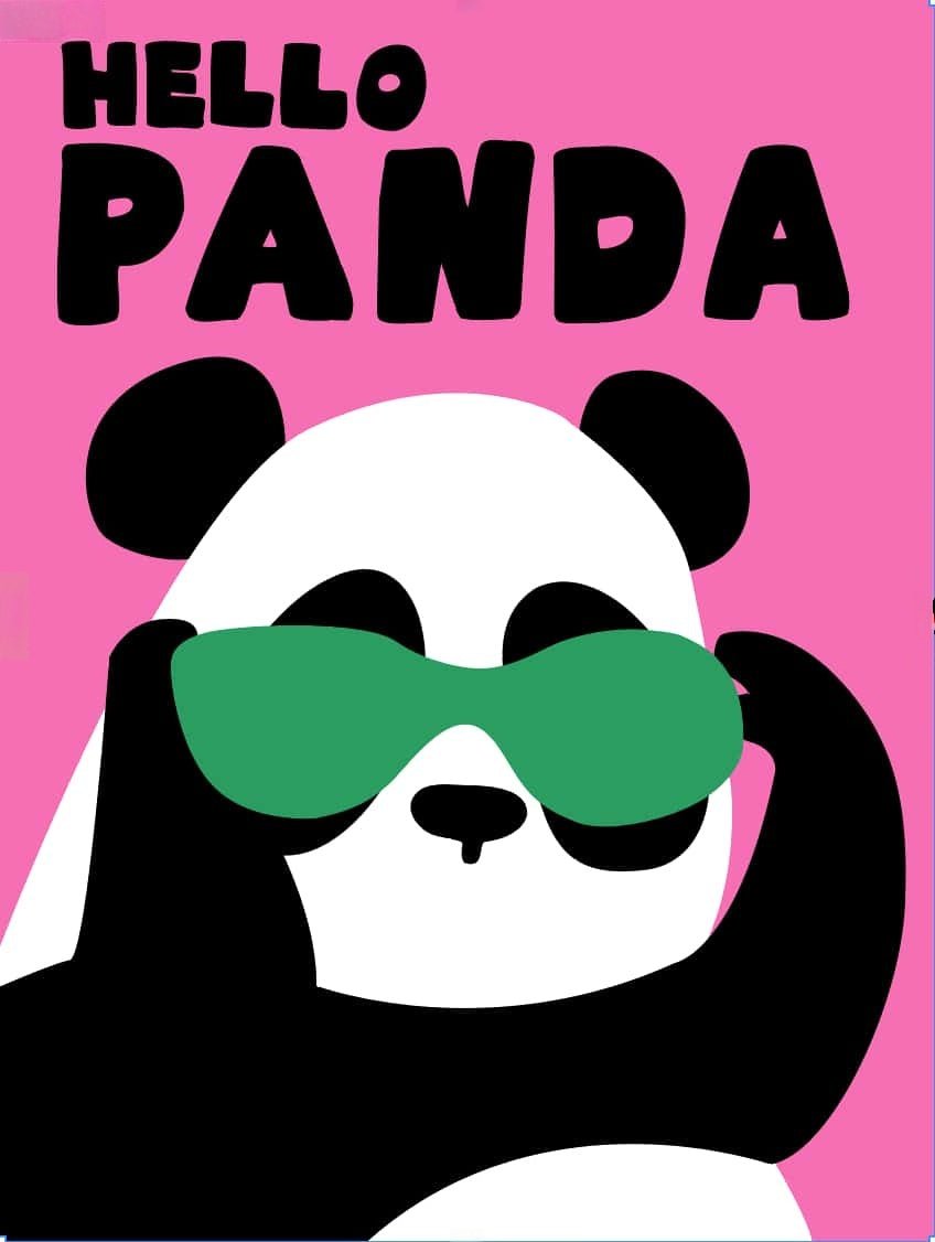 Hello Panda - Silk Wall Art 17.7" × 11.8" | Chinese Original Painting | Magic Bear Art