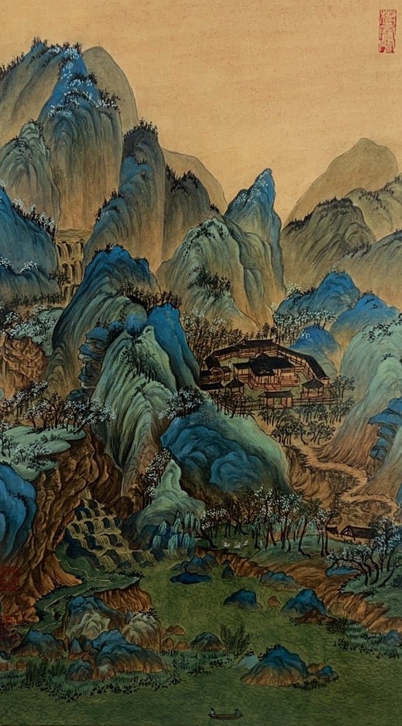 Hidden Valley of Blue Peaks | Chinese Original Painting | Magic Bear Art