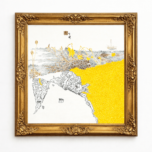 Horizon Series ｜ ink and color painting 19.7'' × 18.3'' | Original Painting by Chinese Artist | Magic Bear Art