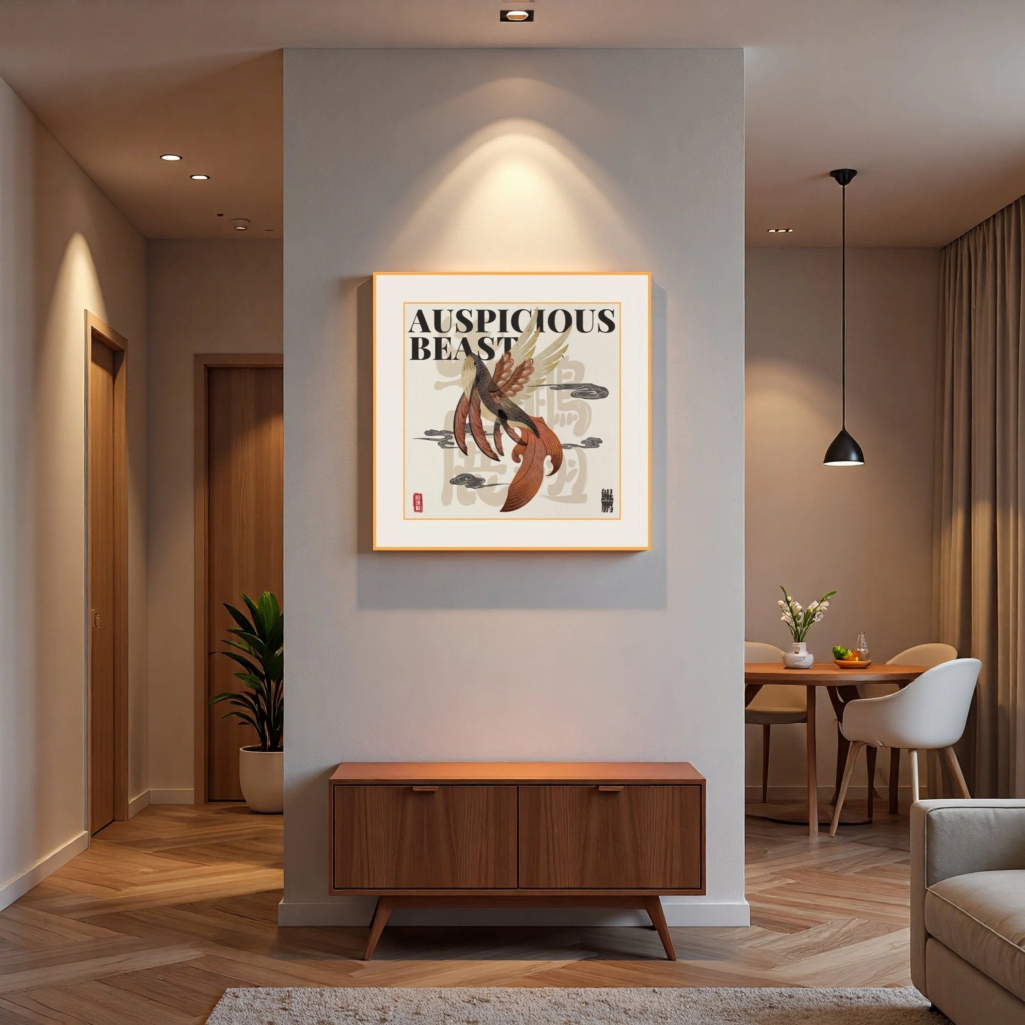 Kunpeng (Chinese Mythical Beast) - silk wall art 19.7'' × 19.7'' | Original Painting by Chinese Artist | Magic Bear Art