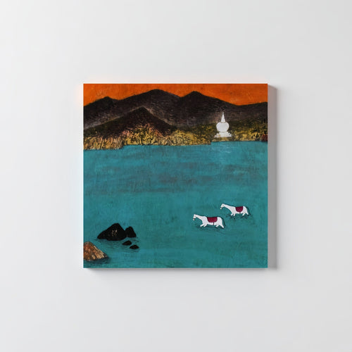 Lake Life—Ink on Xuan Paper, 13.8'' × 13.8'' | Original Painting by Chinese Artist | Magic Bear Art