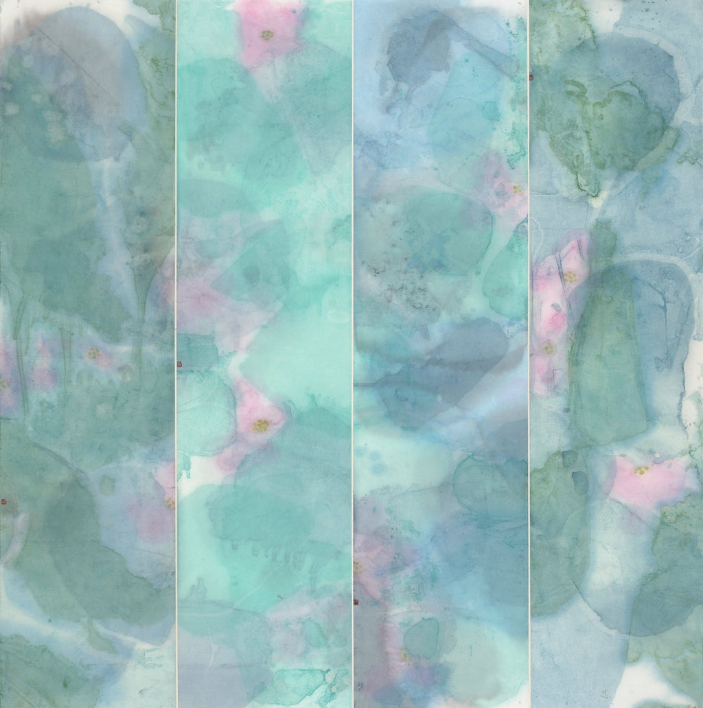Lotus – Four - Panel Composition Chinese Ink & Color on Paper 55.1'' × 55.1'' | Chinese Original Painting | Magic Bear Art