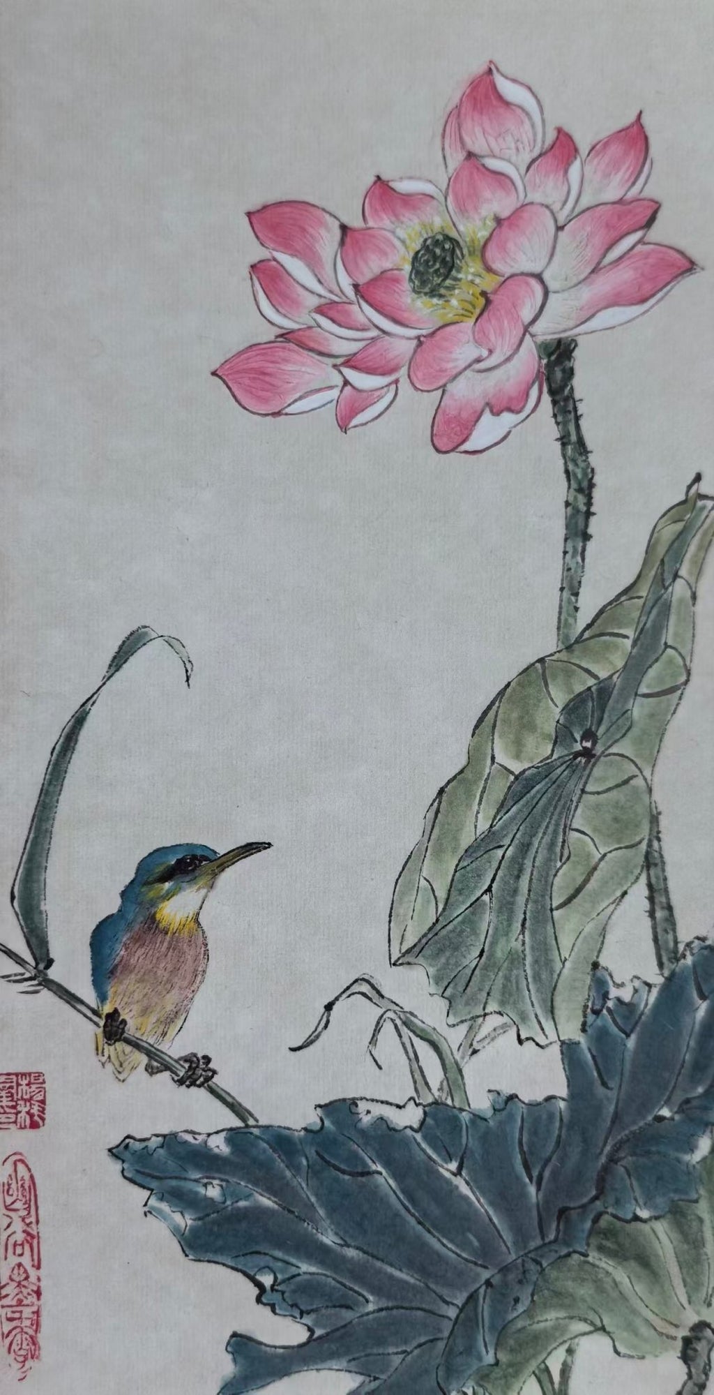 Lotus Whisper - Ink and Color 9.8'' × 5.1'' | Chinese Original Painting | Magic Bear Art
