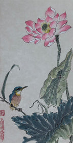 Lotus Whisper - Ink and Color 9.8'' × 5.1'' | Chinese Original Painting | Magic Bear Art