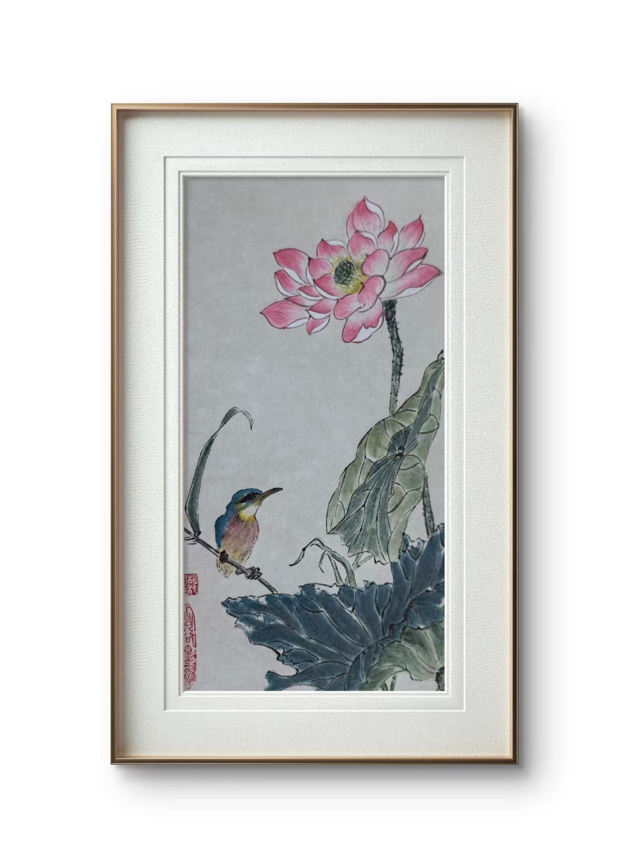 Lotus Whisper - Ink and Color 9.8'' × 5.1'' | Chinese Original Painting | Magic Bear Art
