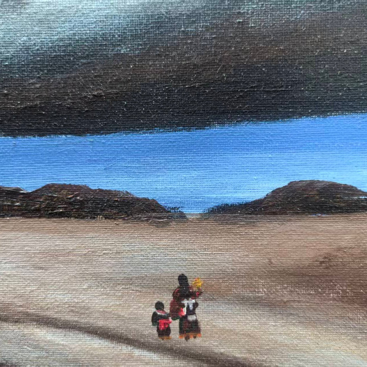 Mother and Child on the Plateau — 15.7'' × 23.6'' Small Format Oil | Original Painting by Chinese Artist | Magic Bear Art