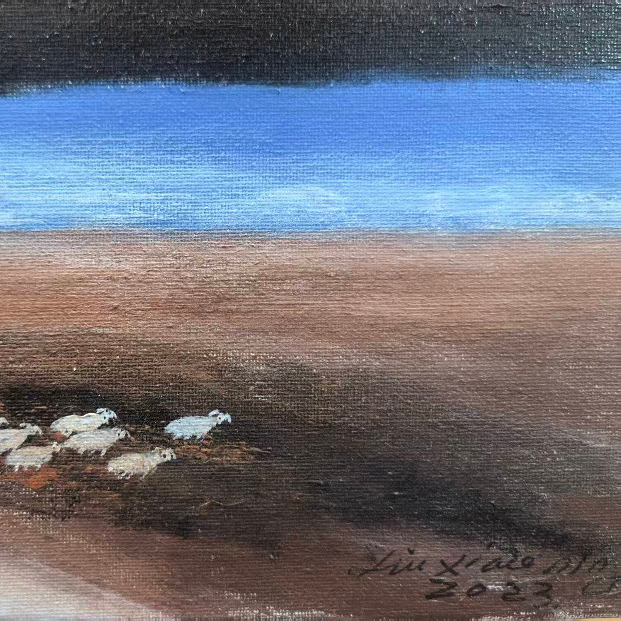 Mother and Child on the Plateau — 15.7'' × 23.6'' Small Format Oil | Original Painting by Chinese Artist | Magic Bear Art