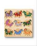 Nine Auspicious Horses | Chinese Embroidered Silk Art 13.6'' × 13.6'' | Chinese Original Painting | Magic Bear Art