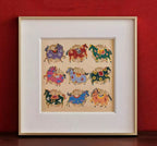 Nine Auspicious Horses丨Chinese Silk Yun Brocade Artwork 13.6'' × 13.6'' | Chinese Original Painting | Magic Bear Art