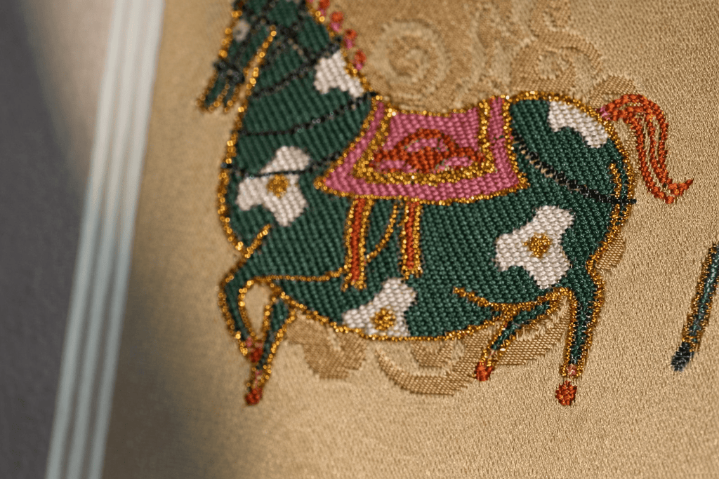 Nine Auspicious Horses丨Chinese Silk Yun Brocade Artwork 13.6'' × 13.6'' | Chinese Original Painting | Magic Bear Art