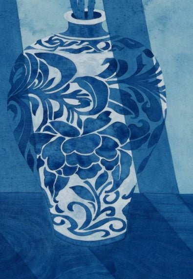 Peaceful Lotus in a Porcelain Vase | Chinese Original Painting | Magic Bear Art