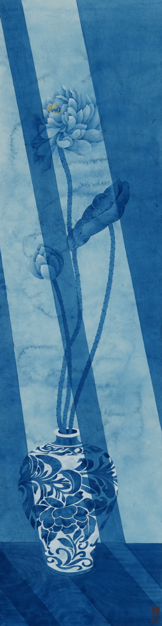 Peaceful Lotus in a Porcelain Vase | Chinese Original Painting | Magic Bear Art