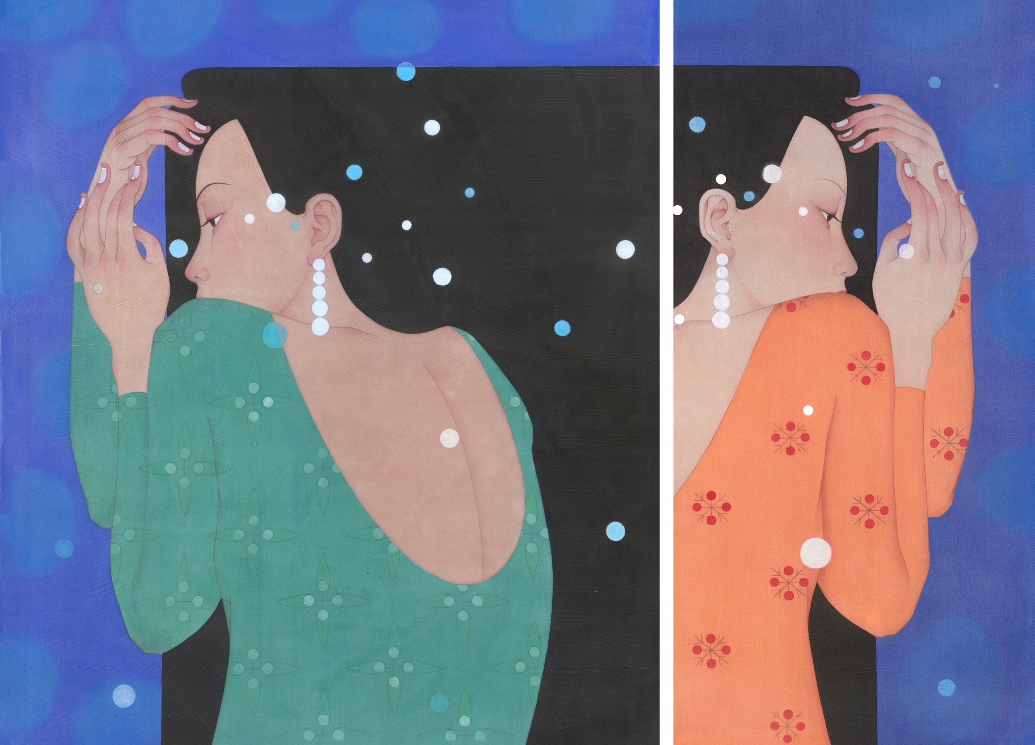 Pearl Tears - Ink and Color on Silk 40.2'' × 29.1'' | Chinese Original Painting | Magic Bear Art